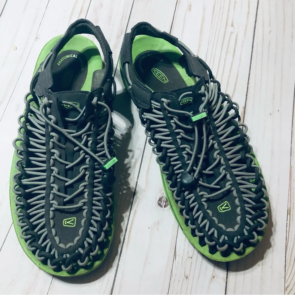 Keen Uneek Grey and Green Paracord Sport Sandals Water Shoes sz 11.5 US 45 EU
